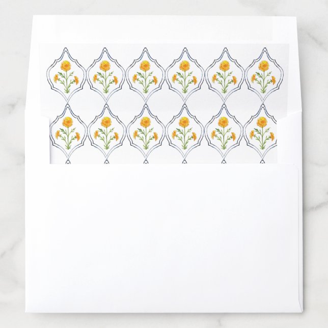 Marigold in Indigo trellis pattern Envelope liner (In Envelope)