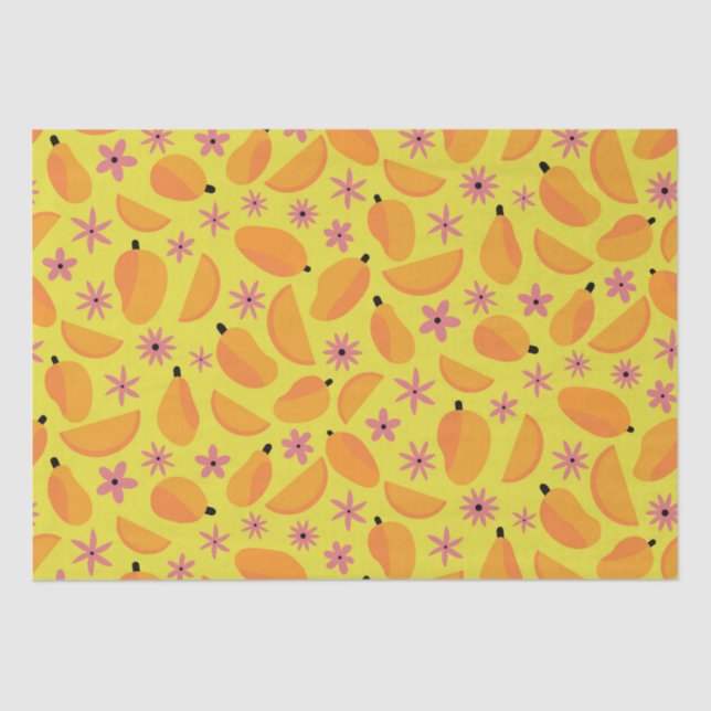 Marigold Mango Fruit and Flowers Pattern  Tissue Paper (Front)