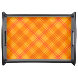 Marigold Medley Orange Plaid Wooden Serving Tray