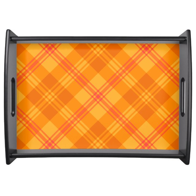 Marigold Medley Orange Plaid Wooden Serving Tray (Front)