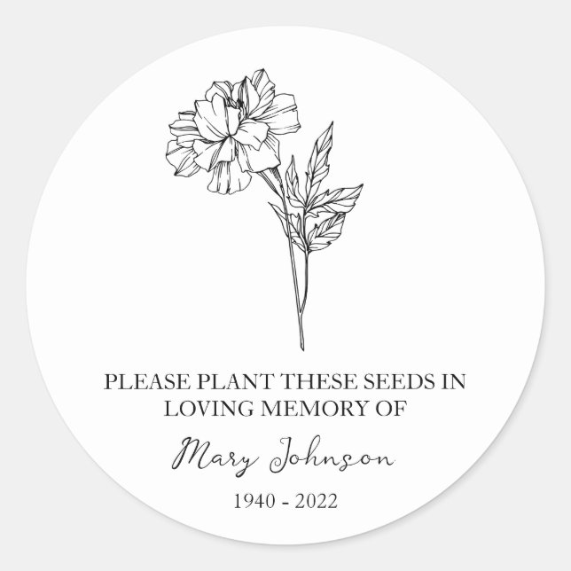 Marigold Memorial Funeral Seed Packet Classic Round Sticker (Front)