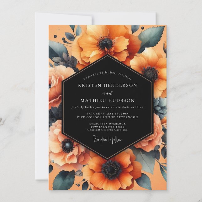 Marigold Noir Painterly Wedding Invitation (Front)