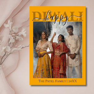 Marigold Orange Calligraphy Photo Happy Diwali Holiday Card