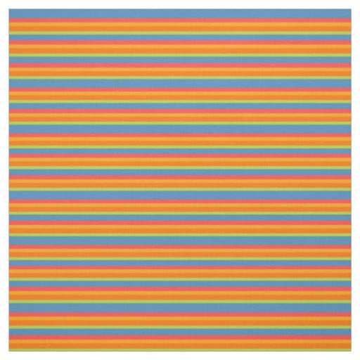 Marigold Orange, Red, Yellow Blue Striped Pattern Fabric