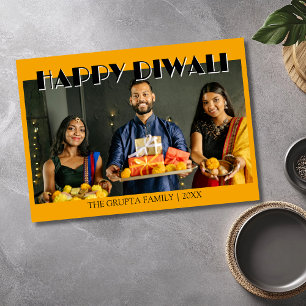 Marigold Orange Traditional Photo Happy Diwali Holiday Card