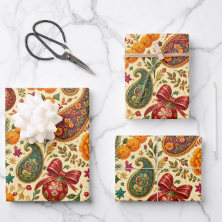 Marigold Paisley Christmas Wrapping Paper Sheets