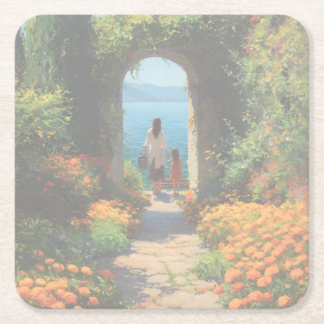 Marigold Path to the Sea | Acrylic  Square Paper Coaster (Front)