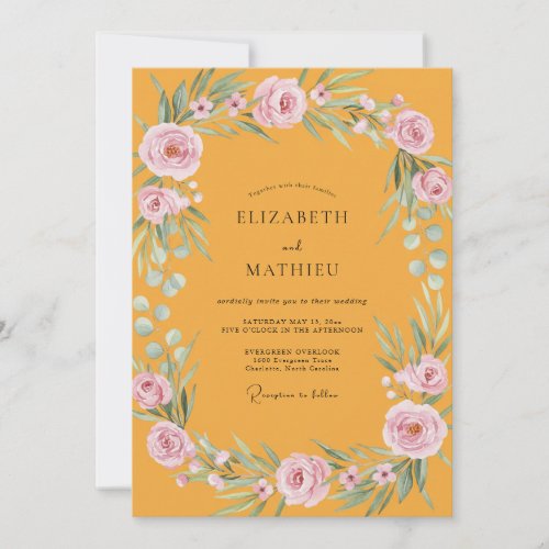 Marigold Pink Ranunculus Eucalyptus Wedding Invitation