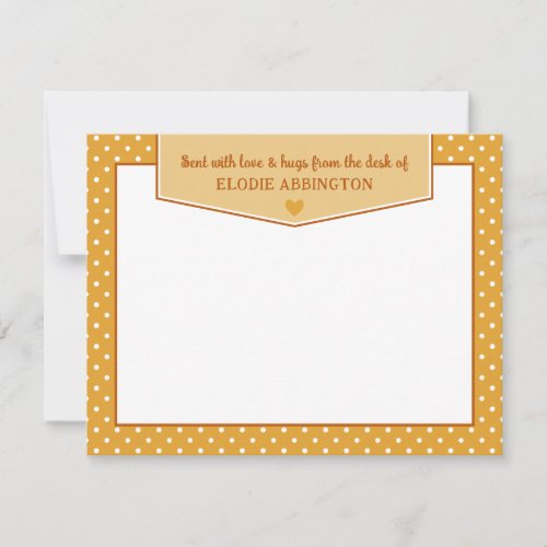 Marigold Polka Dots Heart Sent With Love  Hugs Note Card