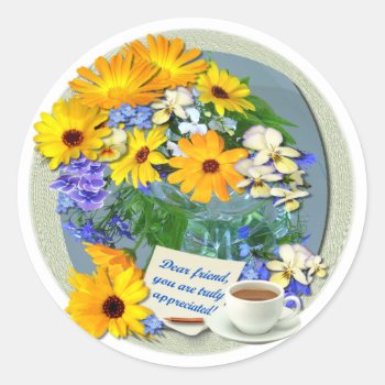 Marigold Posy ~ Friendship Plate Classic Round Sticker by shirleypoppy at Zazzle