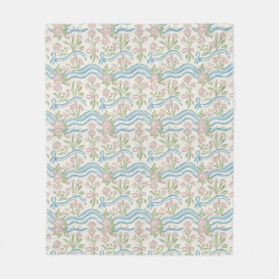 Marigold preppy grandmillennial floral wavy stripe fleece blanket