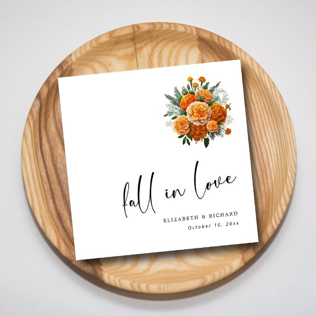 Marigold Romance: Custom Fall in Love Wedding Napkins (Marigold Romance Custom Fall in Love Wedding Napkins)