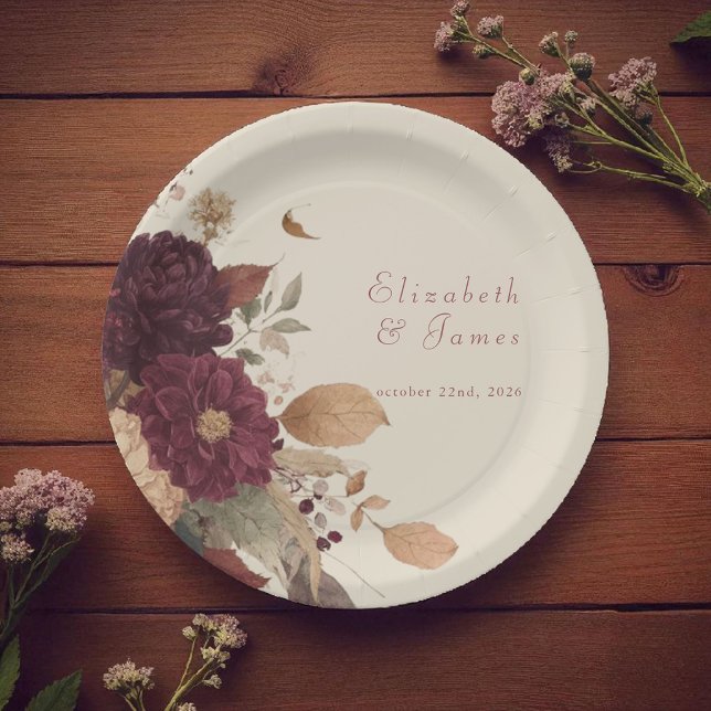 Marigold Rustic Boho Autumn Floral Wedding Paper Plates (Creator Uploaded)
