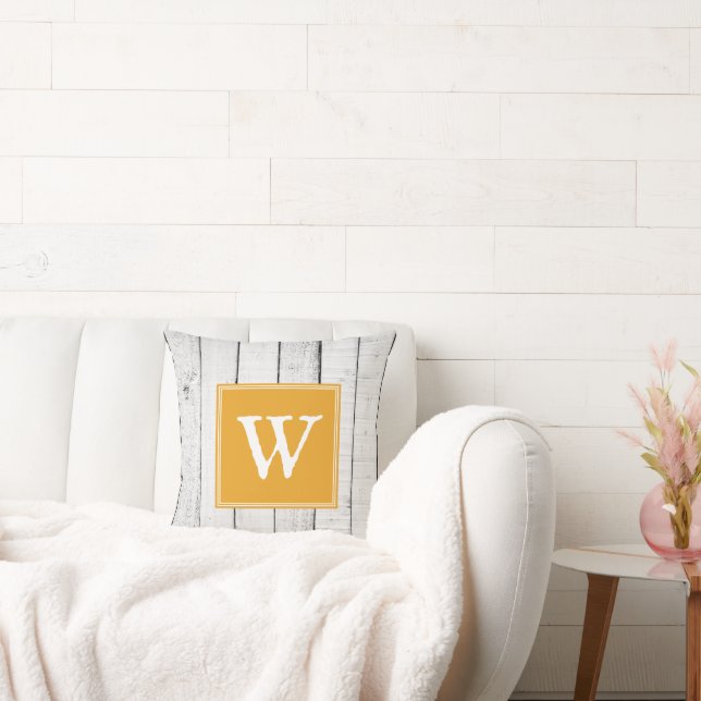 Marigold Rustic Monogram Throw Pillow (Couch)