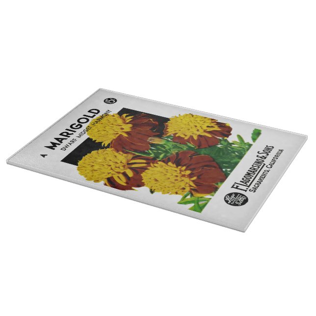 Marigold Seed Packet Label Cutting Board (Corner)