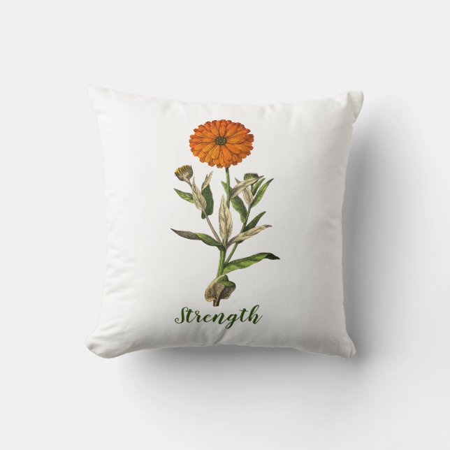Marigold Strength Inspirational Pin Button Throw Pillow (Front)