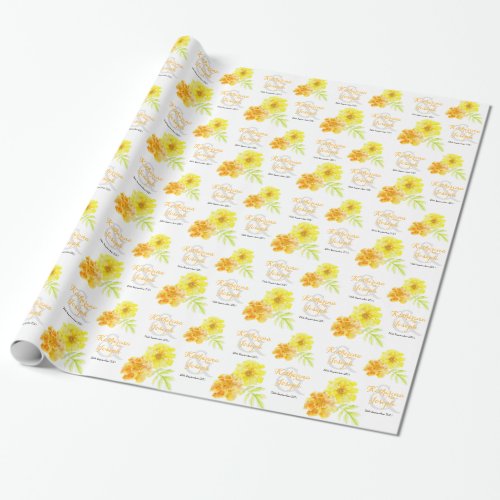 Marigold stylised yellow orange named wedding wrap wrapping paper