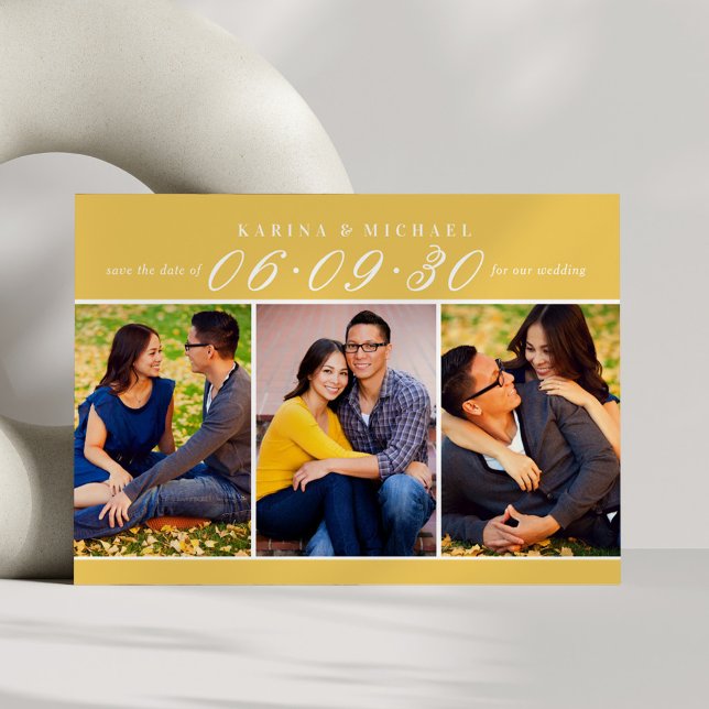 Marigold Three Photo Collage Wedding Save The Date (Creator Uploaded)