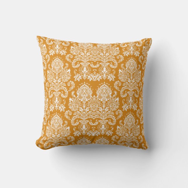Marigold Victorian Damask Throw Pillow (Front)