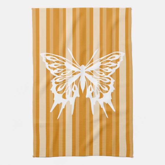 Marigold Victorian Stripe with Butterfly Kitchen Towel (Vertical)
