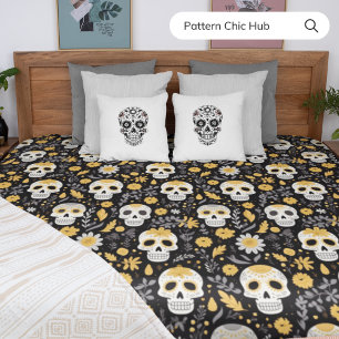 Marigold Vintage Floral Skull Modern Pattern Duvet Cover