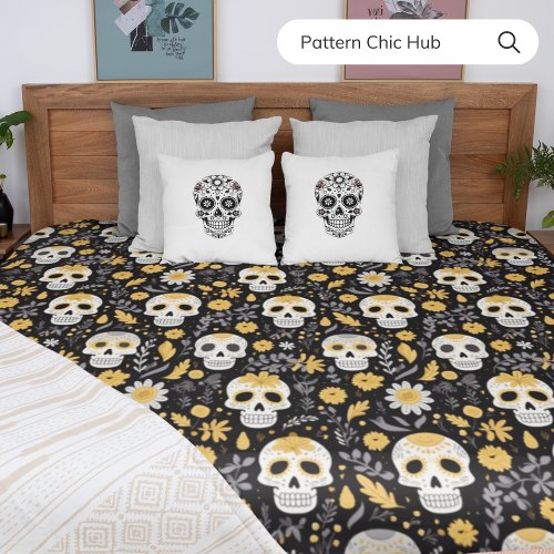 Marigold Vintage Floral Skull Modern Pattern  Duvet Cover