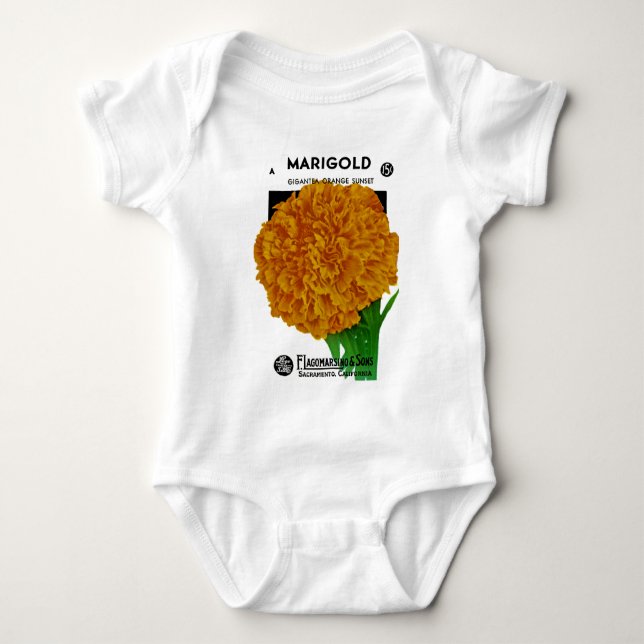 Marigold Vintage Seed Packet Baby Bodysuit (Front)