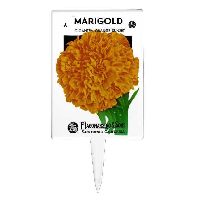 Marigold Vintage Seed Packet Cake Topper (Front)