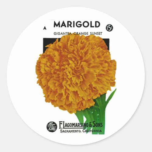 Marigold Vintage Seed Packet Classic Round Sticker