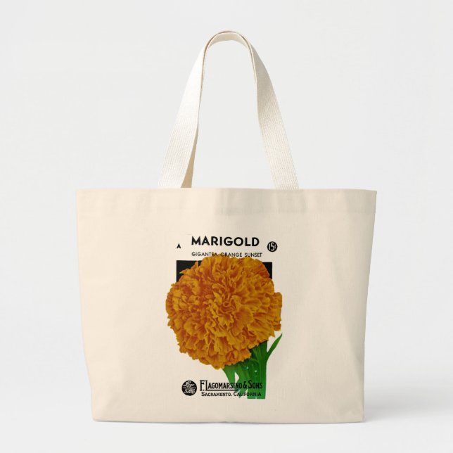 Marigold Vintage Seed Packet Large Tote Bag (Front)