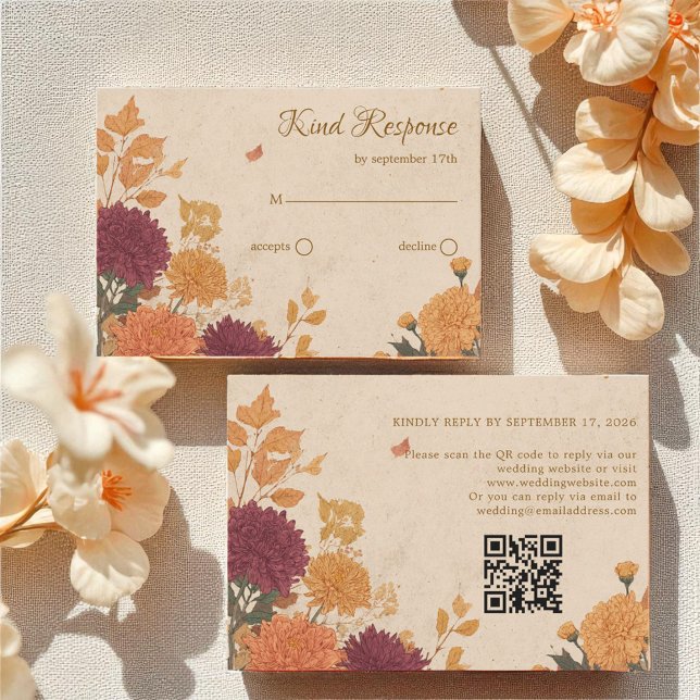 Marigold & Warm Orange Rustic Boho Autumn QR Code RSVP Card (Creator Uploaded)