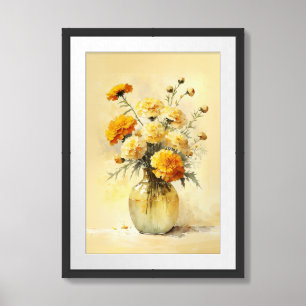 Marigold watercolor painting framed art