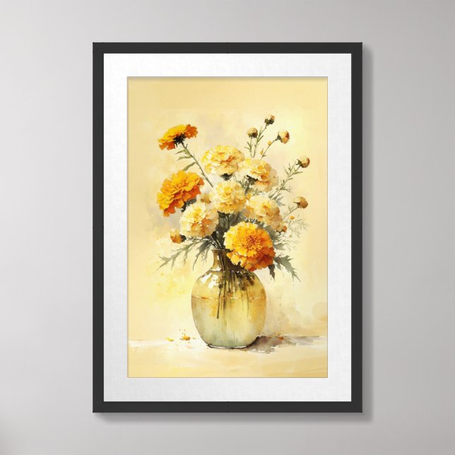Marigold watercolor painting framed art (Framed Front)
