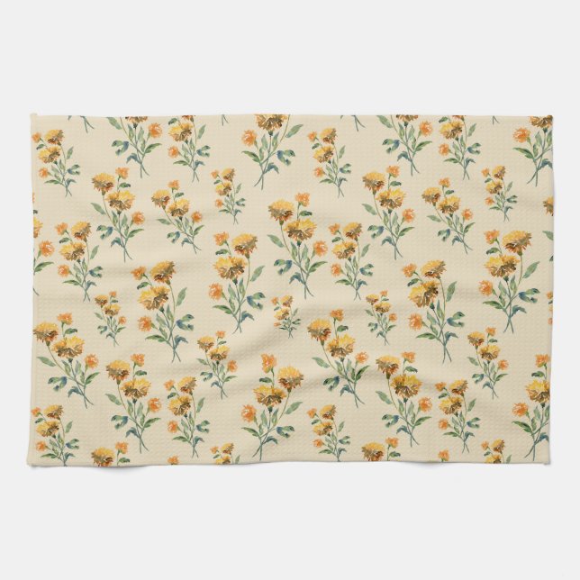 Marigold Watercolor Tea Towel (Horizontal)