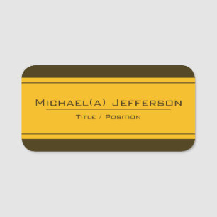 Marigold Yellow and Dark Brown Elegant Aesthetic Name Tag