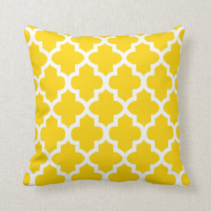 Marigold Yellow and White Quatrefoil Pattern Throw Pillow