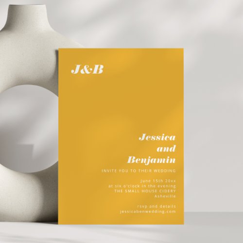 Marigold Yellow Bold Monogram Modern Wedding Invitation