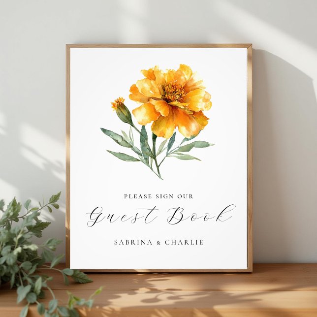 Marigold Yellow Floral Wedding Guest Book Sign (Creator Uploaded)
