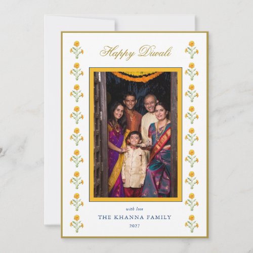 Marigold Yellow Gold photo Diwali Greetings Holiday Card