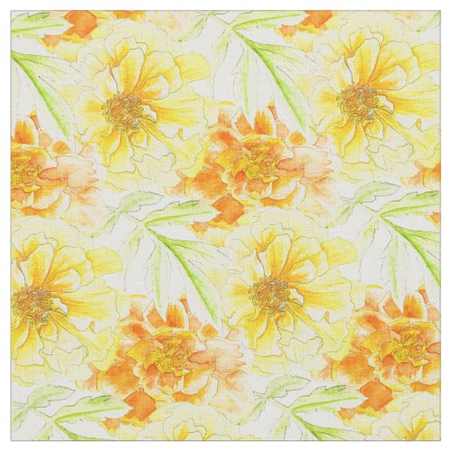 Marigold yellow green botanical watercolor fabric