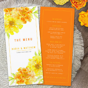 Marigold yellow orange watercolor wedding menu