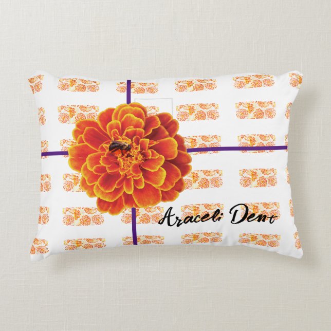 Marigolds and Bee Accent Pillow (Front)
