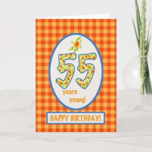 Marigolds and Check Gingham 55th Birthday Card