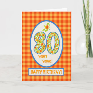 Marigolds and Check Gingham: 80th Birthday Card