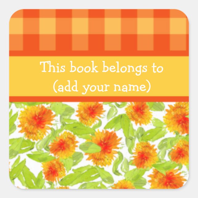 Marigolds and Check Gingham Sheet of 20 Bookplates (Front)