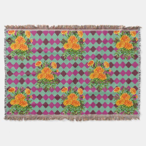 Marigolds Arabesque Pattern Cotton Throw Blanket