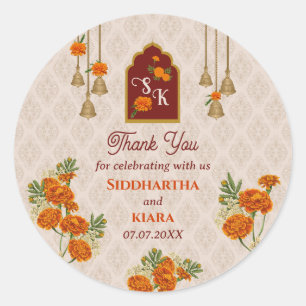 Marigolds bells Indian wedding thank you Sticker