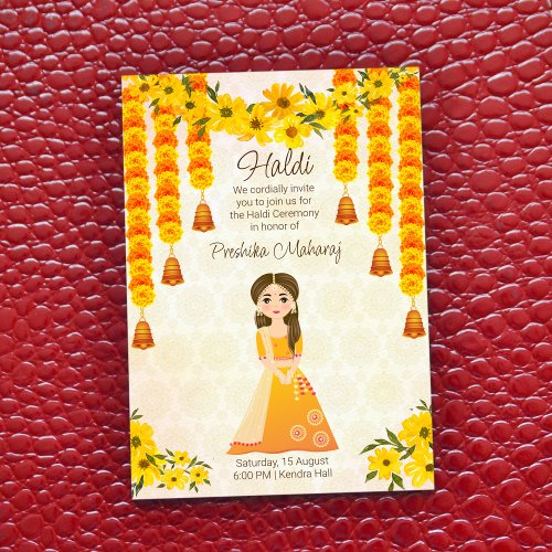 Marigolds cute Indian girl Haldi invitation