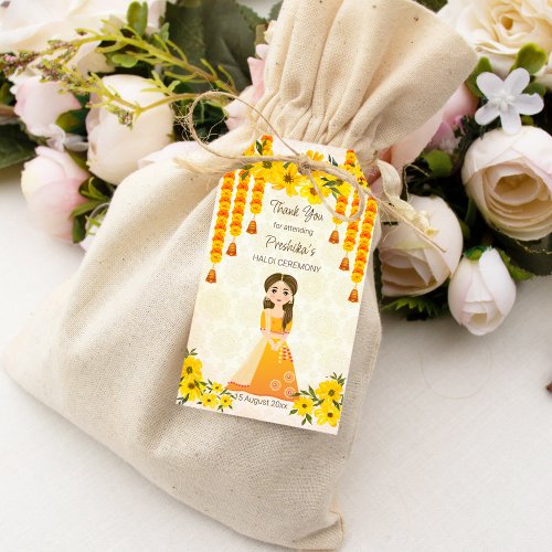 Marigolds cute Indian girl Haldi personalized Gift Tags