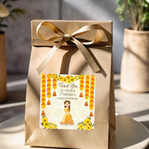 Marigolds cute Indian girl Haldi personalized Square Sticker